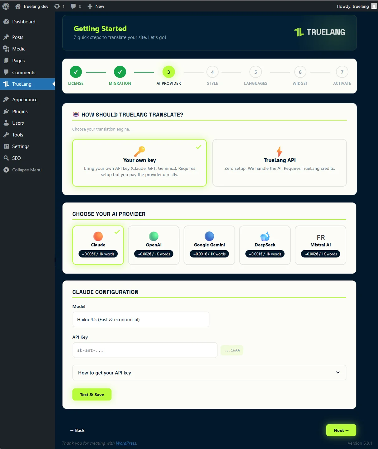Usas tu propia clave API