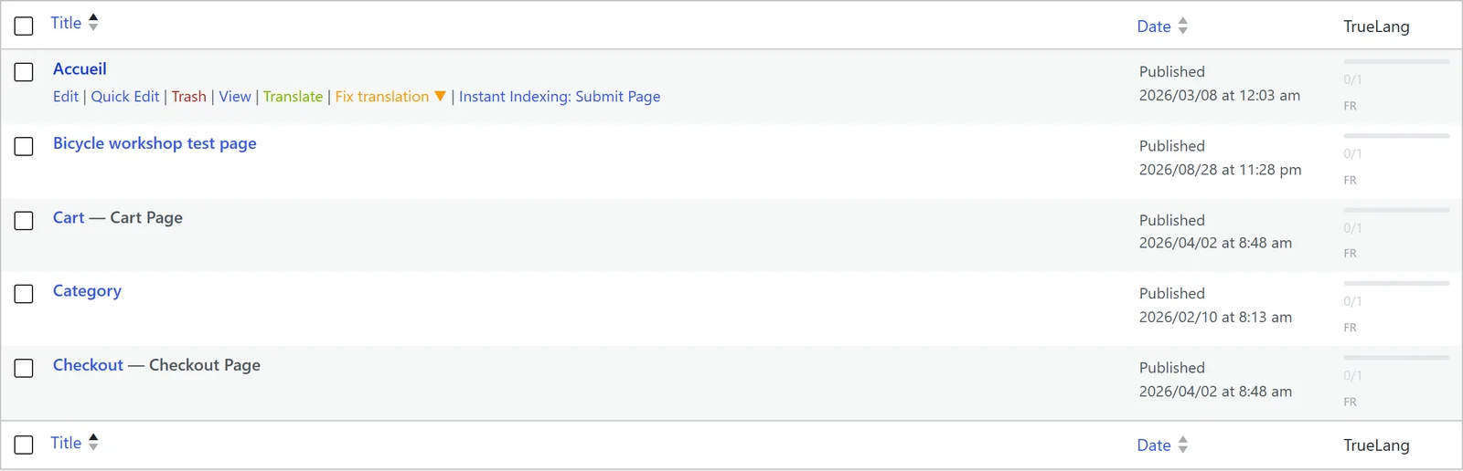 Übersetzung aus der WordPress-Liste