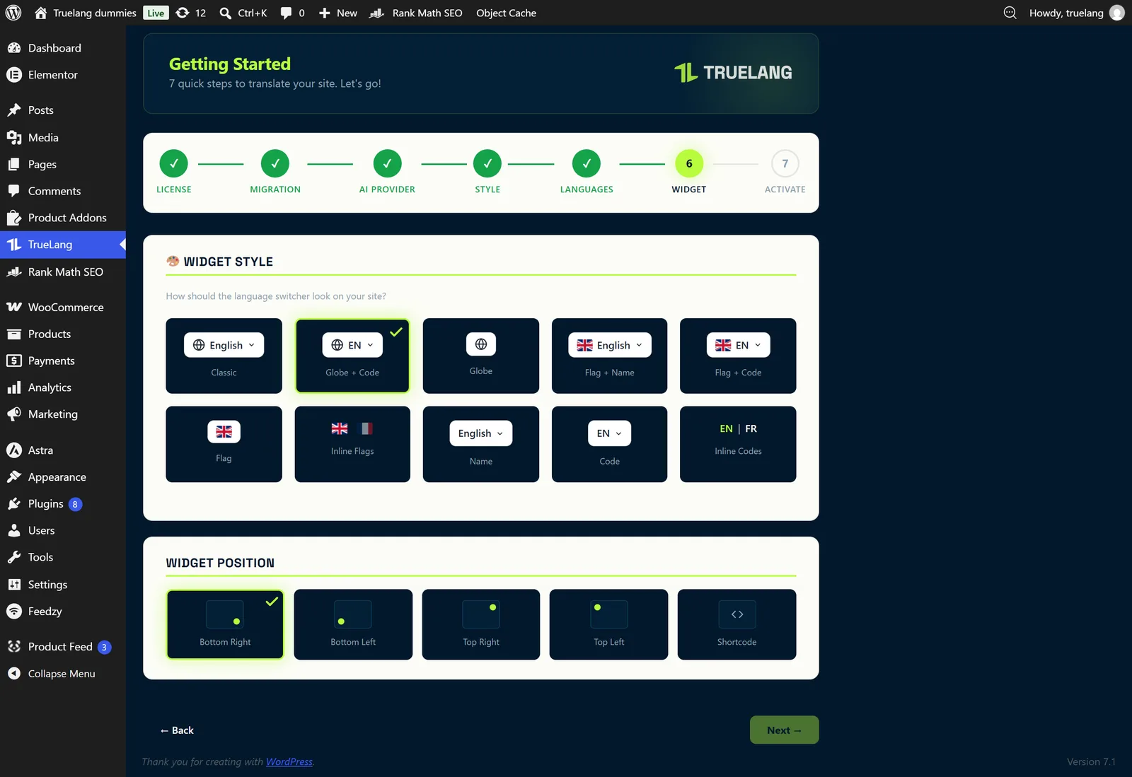 Step 6: the language selector